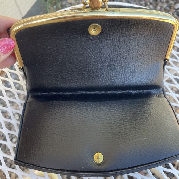 Vintage Tapestry Carpet Bag Red & Black Wallet 1960s Double Kiss Closure - Picture 4 of 8